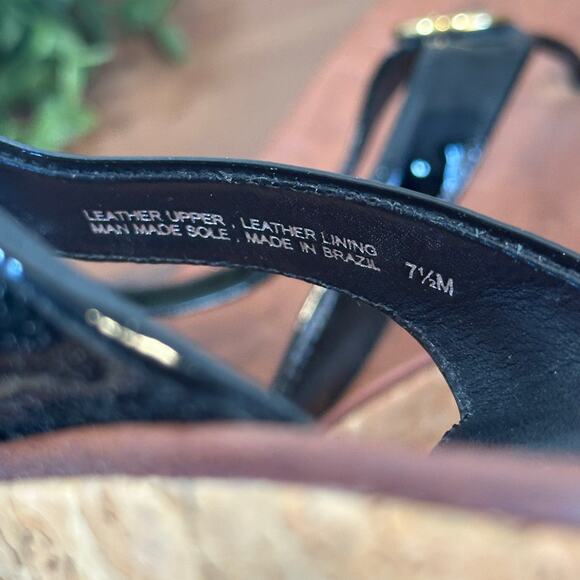 Tory Burch Women's Thora Black Patent Leather Wedge Sandals Size 7.5 - Picture 8 of 9